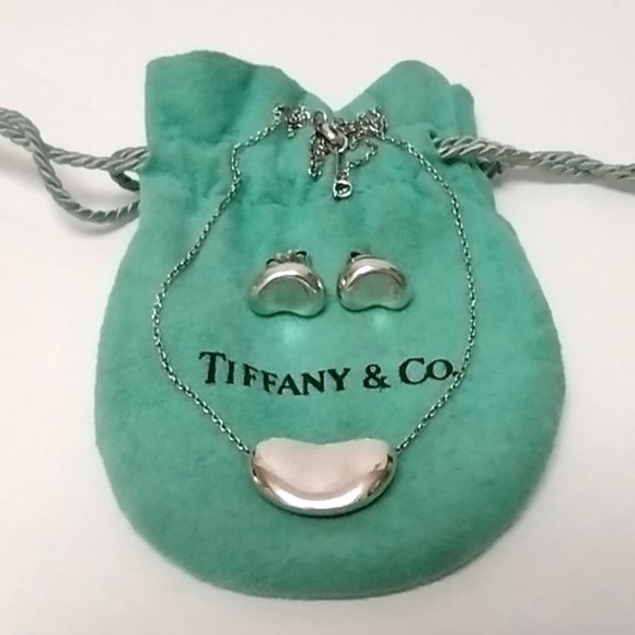 Tiffany Elsa Peretti Bean 18mm Necklace & 9mm Earrings Set Sterling Silver 925 - Picture 12 of 12